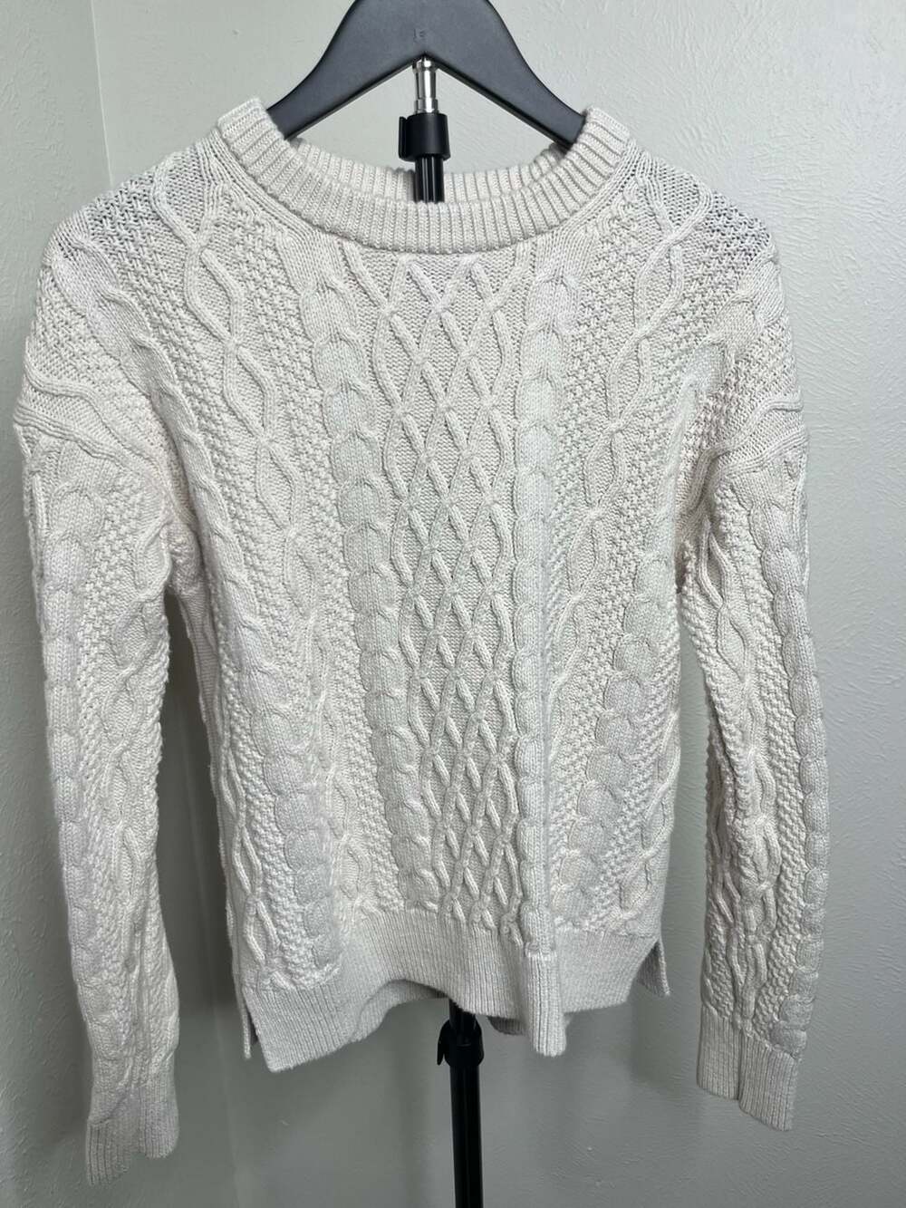 J.Crew Cream Cotton Cable Knit Sweater Crewneck Classic Preppy Pullover
